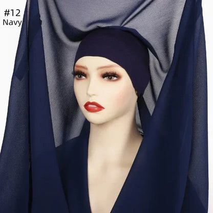 Chiffon Instant Hijab With Bulit-in Magnets Muslim Woman Hijab Solid Color Easy To Wear Shawl Wrap With Undercap Famme Headscarf.