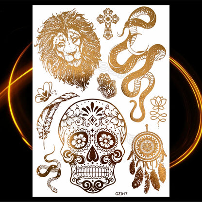 1PC Summer Style Men Women Body Art Gold Metallic Tattoo Sticker HYS-101 Chain Bracelet Fake Jewelry Waterproof Temporary Tattoo