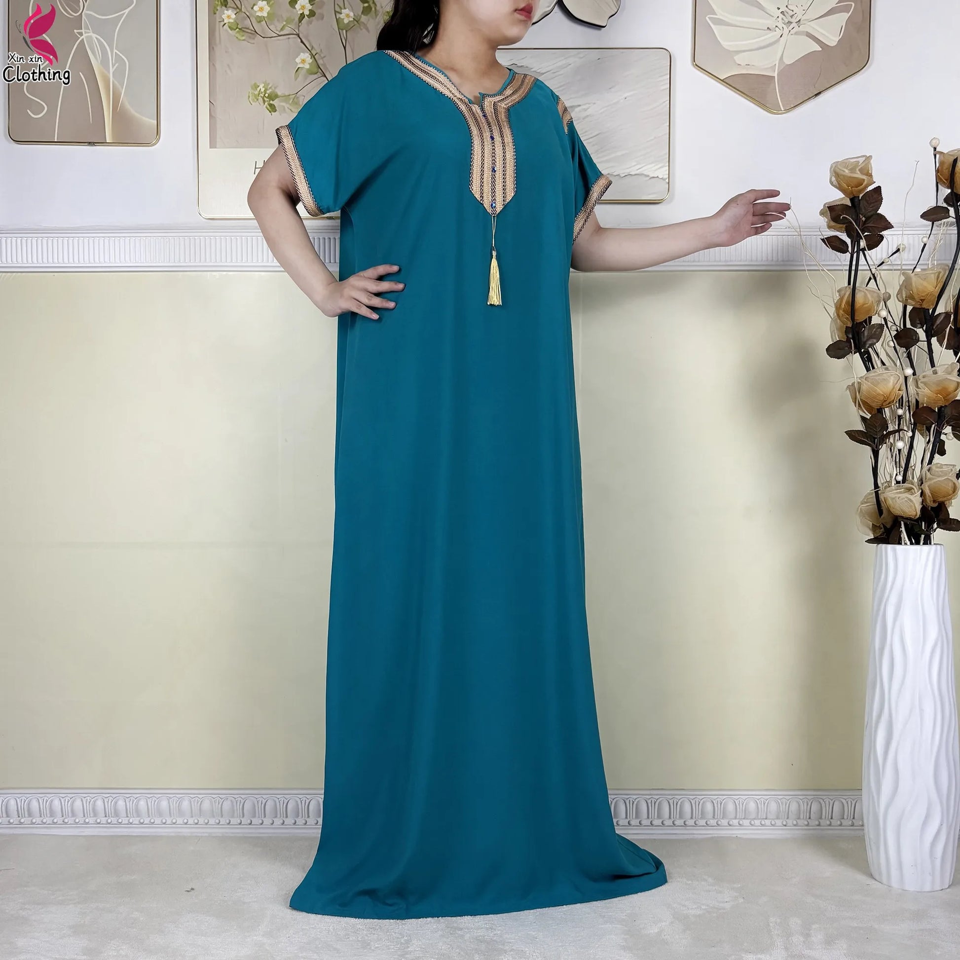 2025 Muslim Caftan Short Sleeve Dress Solid Cotton Summer Abaya African Traditional Dresses Islam for Women Casual Clothing.