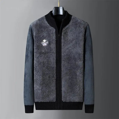 Winter Wool Liner Sweater  Cardigan Man Knit Striped Stand Collar Jacket Outwear Knitted Sweatercoat Men Vintage Clothing.