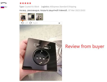 Coswall Typ-C-Schnittstellensteckdose, Vollspiegel, Kristallplatte, schwarze Wand, EU, Russland, Spanien, französische Standardsteckdose mit USB-Ladeanschluss.