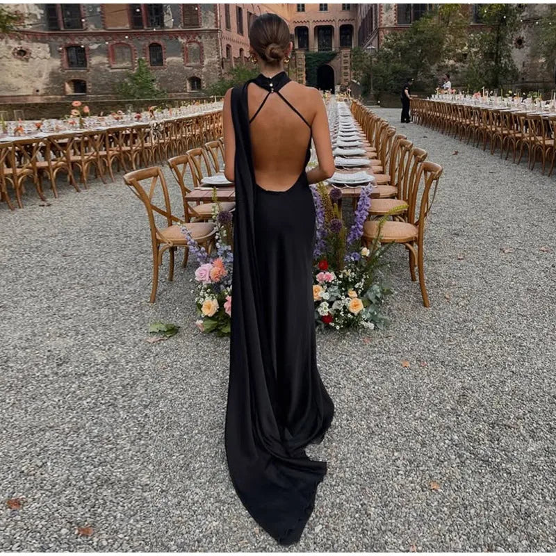 Elegante Feste Band Frauen Halfter Kleid Off Schulter Ärmellose Backless Dünne Weibliche Maxi Kleider 2025, Sommer Neue Chic Dame Robe