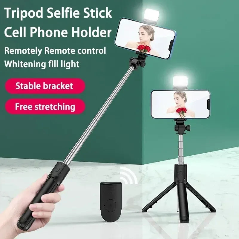 Selfie Stick Telescopic Travel Handheld Tripod Portable Phone Stand [700mm] Bluetooth Remote Extendable Phone Tripod.