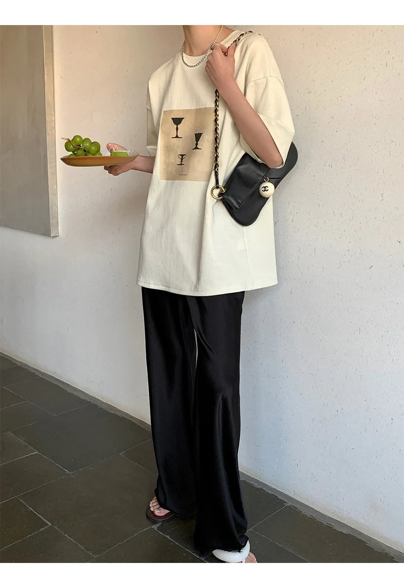 Satin Wide Leg Pants Long Floor Casual Pants Women's Summer.