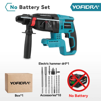 YOFIDRA Bürstenloser elektrischer Hammer-Schlagbohrschrauber, 26 mm, kabelloser Holzbearbeitungs-Schlagbohrschrauber, Elektrowerkzeug-Set für Makita 18 V Akku-Pin