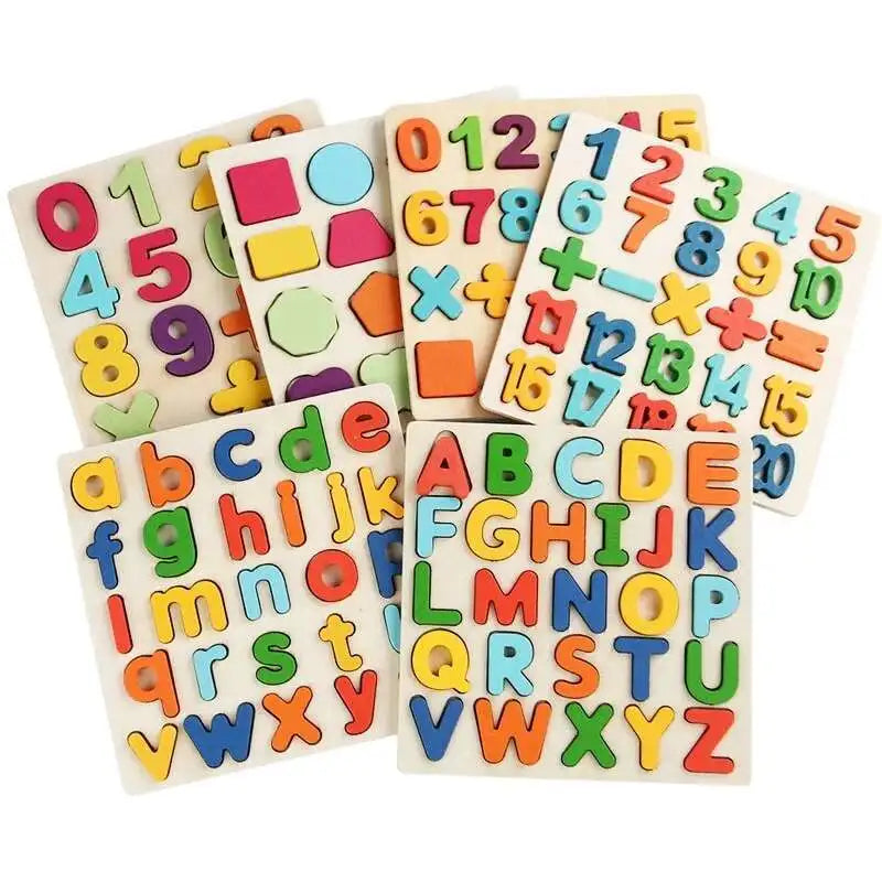 Montessori Toys Letter Numbers Wooden Puzzle Sorting Math Bricks Preschool Early Learning Educational Toys for Children.