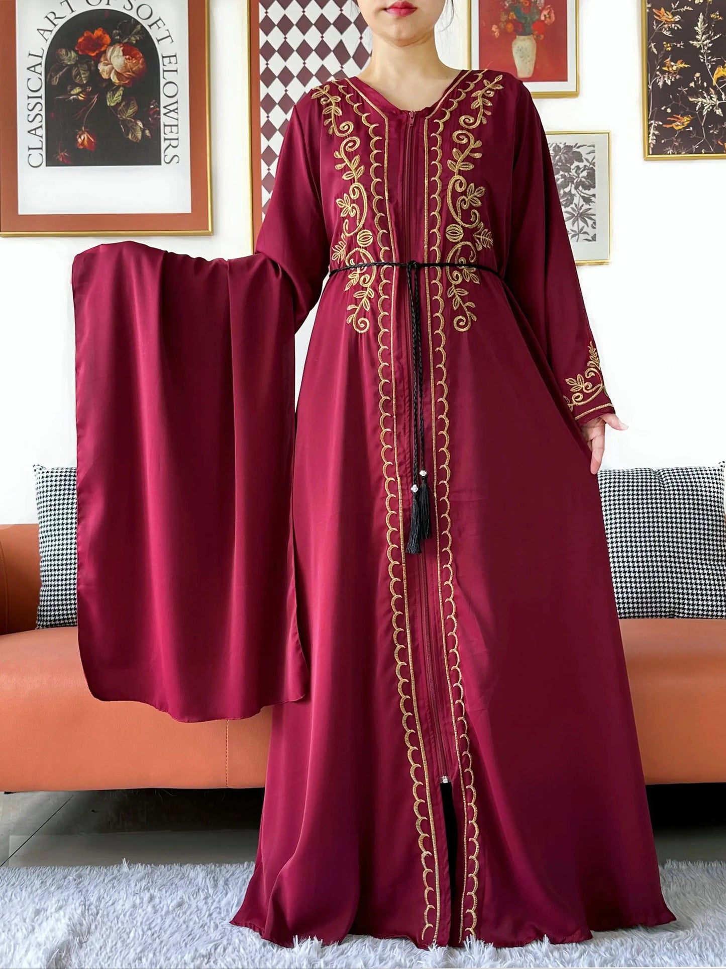 2025 New Elegant Women Abaya Long Sleeve Chiffon Loose Open Abaya Muslim Islamic Clothing Cardigan Style for Special Occasions