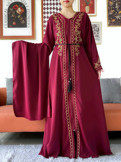 2025 New Elegant Women Abaya Long Sleeve Chiffon Loose Open Abaya Muslim Islamic Clothing Cardigan Style for Special Occasions