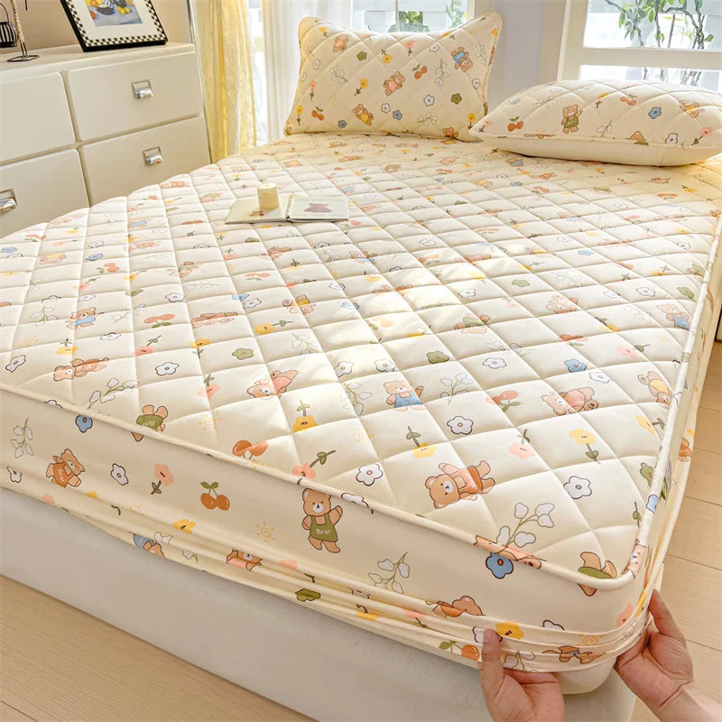 1pc Floral Style Bed Cover Quilted Bedspread Non-slip Mattress Protector Adults Kids Room Bedsheets 매트리스 커버 (No Pillowcase).