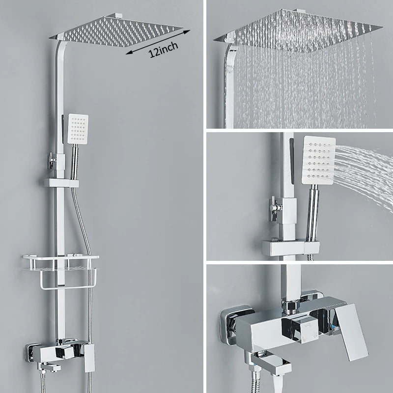 Black Chrome 3/4-way Shower Faucet Rainfall Shower Hot Cold Water Mixer Bidet Faucet Commodity Shelf For Bathroom Shower Mixer