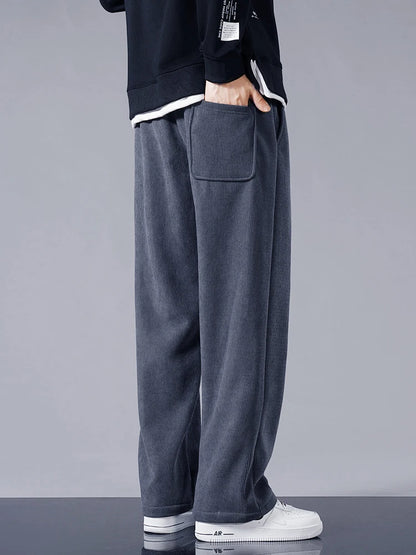 Winter Thick Warm Corduroy Sweatpants Men Fleece Liner Drawstring Straight Loose Track Pants Male Casual Fleece Thermal Trousers.