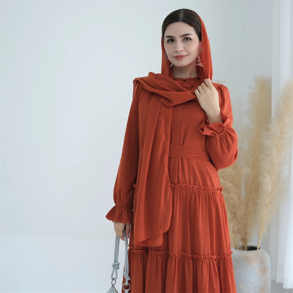 Ramadan Eid Chiffon Muslim Modest Khimar Abaya Set Dubai Turkey Islam Dress Abayas For Women Kebaya Kaftan Robe Femme Musulmane.