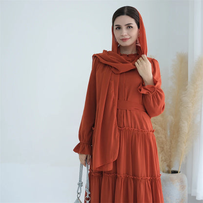 Ramadan Eid Chiffon Muslim Modest Khimar Abaya Set Dubai Turkey Islam Dress Abayas For Women Kebaya Kaftan Robe Femme Musulmane.