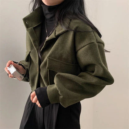 Korean Fashion Herbst Winter Mantel Frauen Neue In Stehen Neck Feste Taste Lose Jacke Dame Casual Straße Outwear Vintage Kleidung.