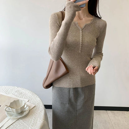 2026 frühling Herbst Grundlegende Pullover Gestrickte Frauen Pullover Taste Oansatz Pullover Weibliche Pullover Schlank Solide Bold Streifen Tops.