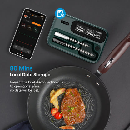 Smart Beef Meat Thermometer Wireless Bluetooth BBQ Thermometer with Long&Short Probes Precision Food Temp Gauge for Cooking.