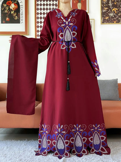 New 2025 Muslim Party Women Abaya Chiffon Diamond Long Sleeve Casual Clothing African Abaya Women Robe Dubai Turkey Islamic Robe