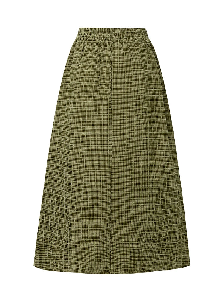 ZANZEA Women's Vintage Gingham Midi Skirts Casual Elastic Waist Gathered A-Line Skirt 2025 Autumn Woman Clothing Bottoms S-3XL.