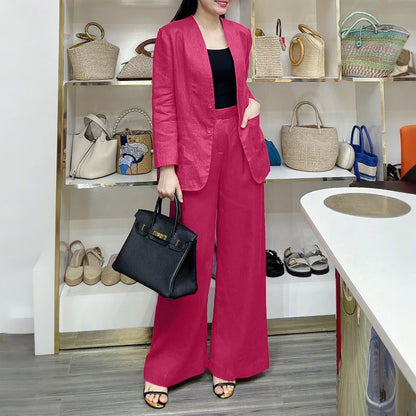 ZANZEA Autumn Fashion 2 Pieces Sets Women V-Neck Long Sleeve Blazer & Wide Leg Pants 2pcs Suits Office Commuting Solid Pant Sets.
