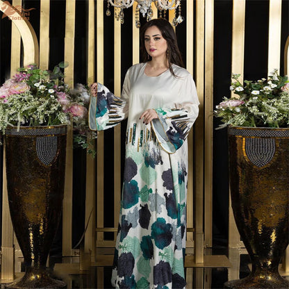 Uni Arab Saudi Printing Sequins Long Dresses Galabia Muslim Eid Women Abayas Islam Clothing Turkish African Kebaya 2025 New.
