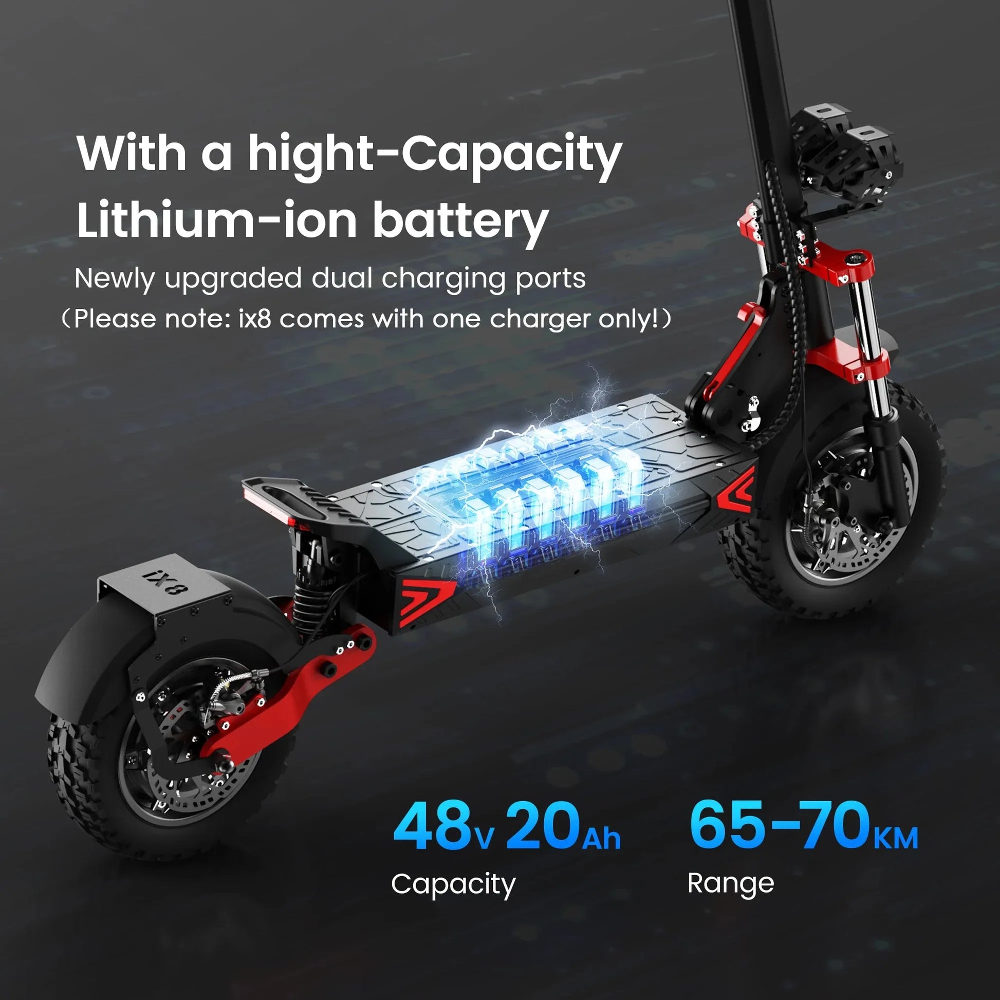 iScooter iX8 12 inch Electric Scooter 2400W Dual Motor Off Road E-Scooter 20Ah 60km/h Scooters 70km Max Range Foldable EScooters.