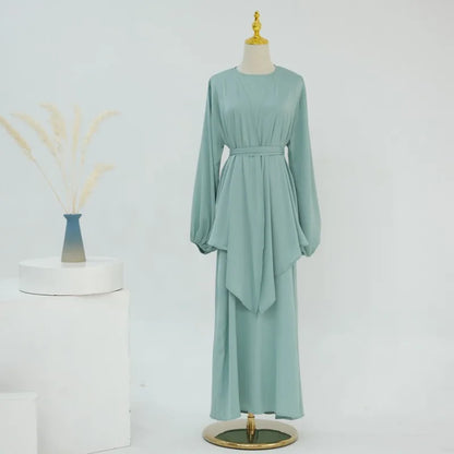 2-teiliges Saudi-Arabien muslimisches Damen-Abaya-Kleid aus Satin für Damen, Islam, Dubai, Urlaub, bescheidene Kleidung, 2024, elegante türkische Robe