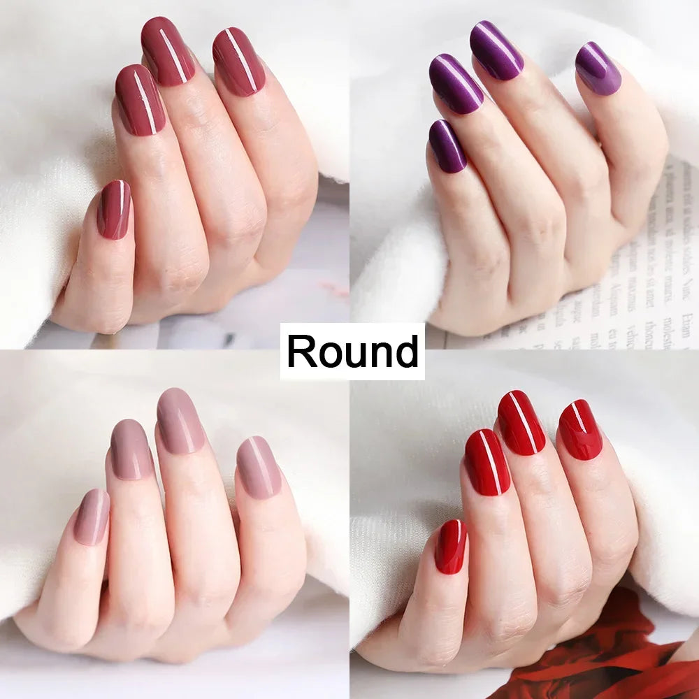 10 Sets/Pack Mixed Solid Colors Coffin Round Square Almond Shape False Nails Full Cover Nail Tips Short Fake Nails Tip Manicure.
