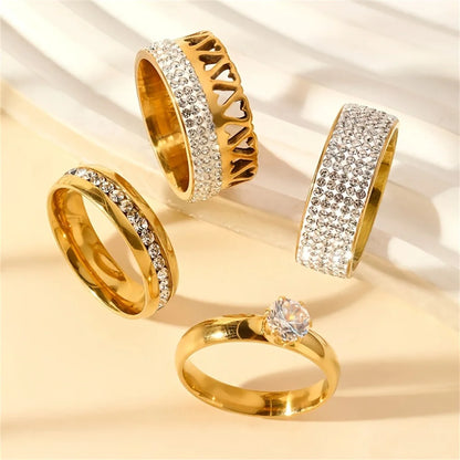 Luxury Stainless Steel Ring For Women Three-Piece Set Zircon Classic Fashion Finger Accessory Jewelry Female Gifts.