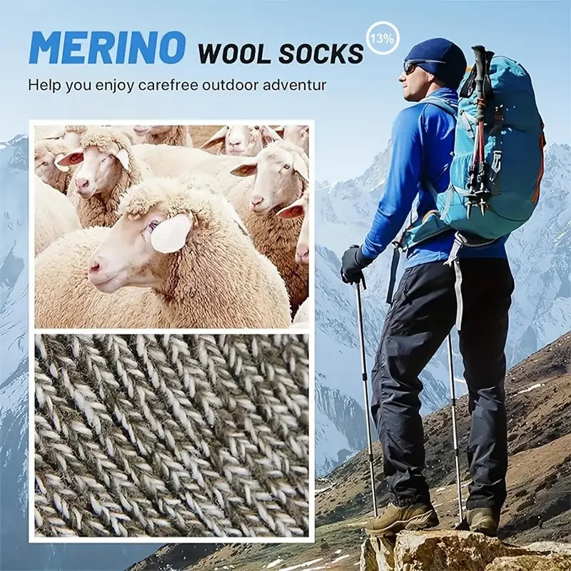 5 Pairs Merino Wool Socks For Men, Super Thick Hiking Socks Thermal Socks For Cold Weather.