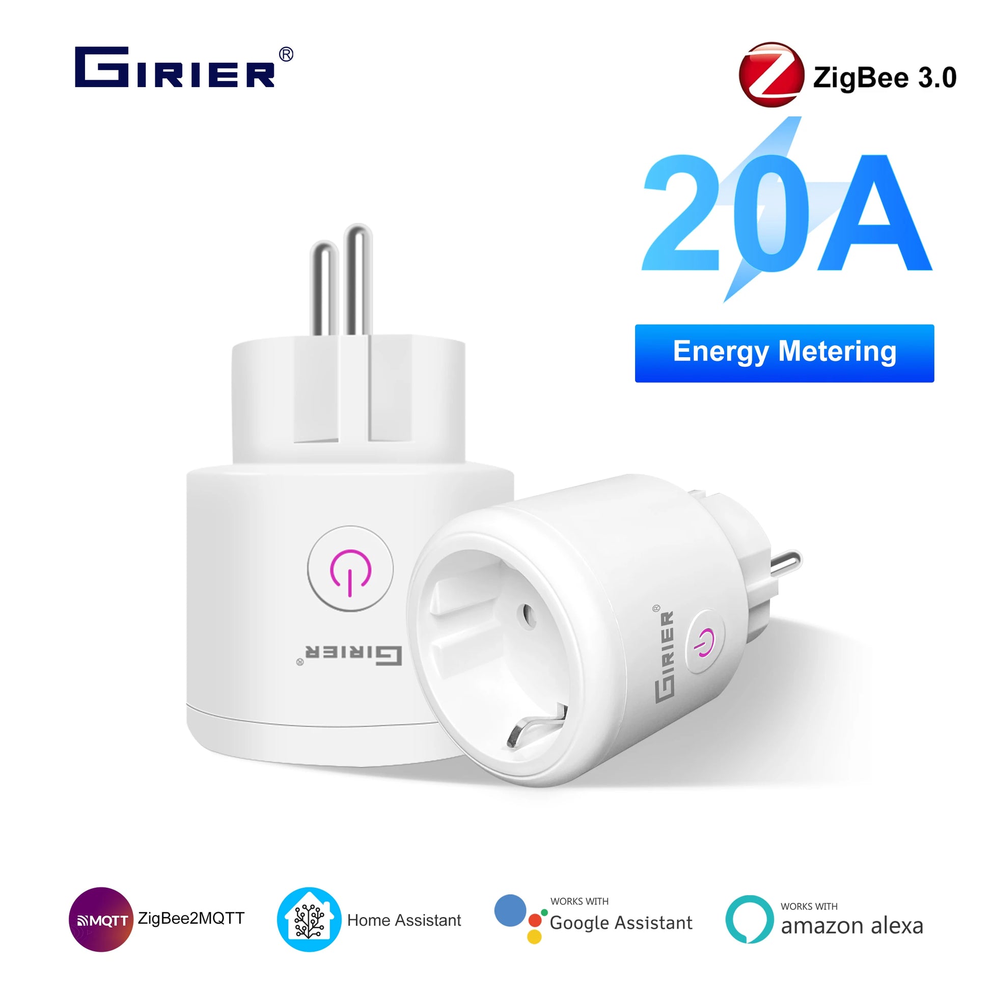 GIRIER Smart Plug ZigBee 20A Smart Home Steckdose EU 4200W mit Power Monitor Funktion Unterstützt Alexa Google Home Assistant.