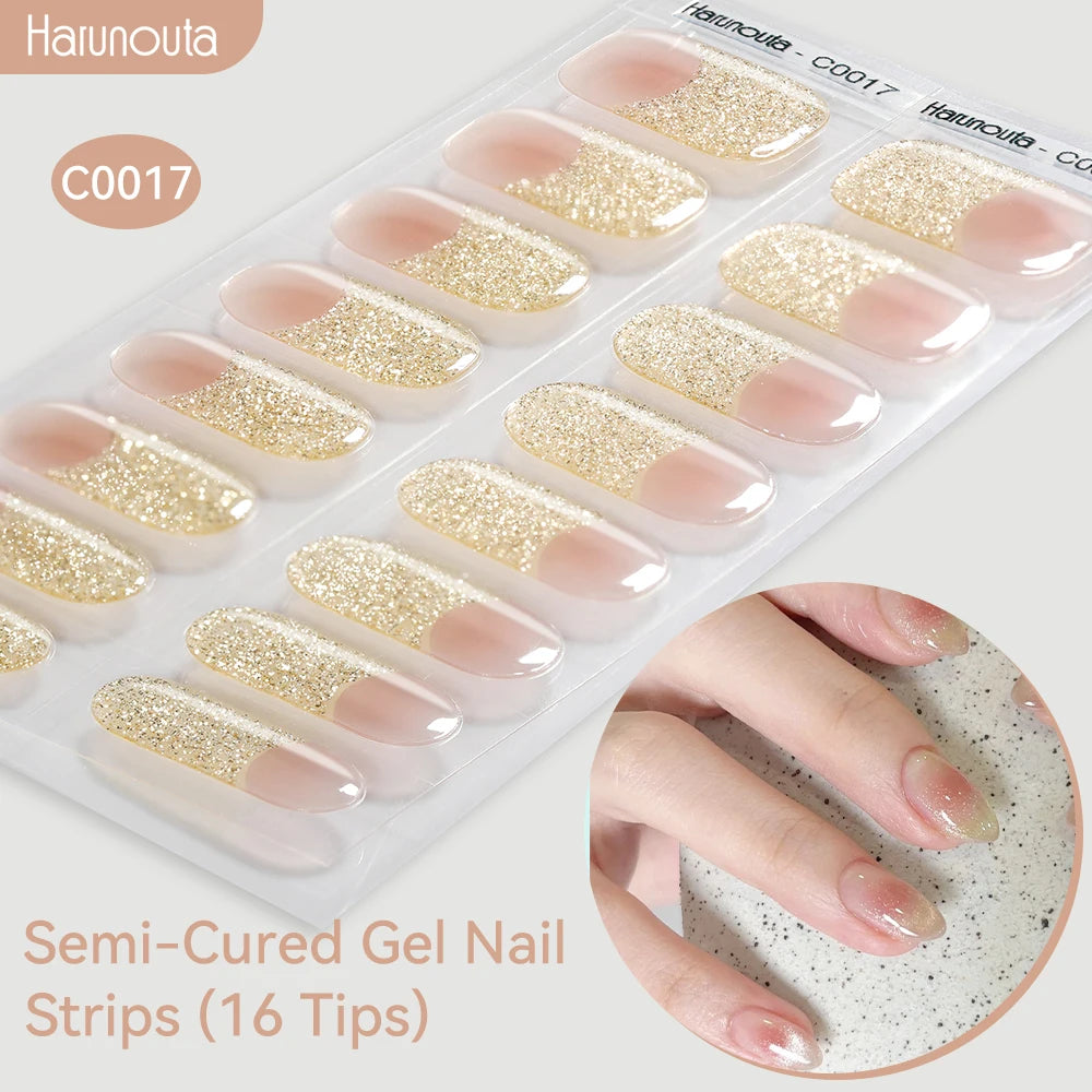 Harunouta Gradient Semi Cured Gel Nail Sticker Long-Lasting UV Nail Sticker UV/LED Extension Gel Nail Foil Gel Polish Full Cover