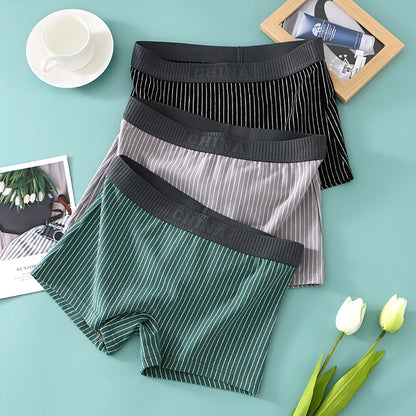 3PCS/Pack 100% Cotton Soft Panties Woman Trendy Striped Female Underwear Summer Breathable High Elastic Mid-rise Waist Boyshort