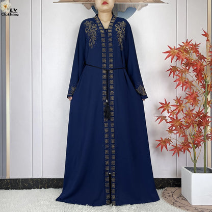 2024 For Women Elegant Dresses Dubai Party Outfits Long Sleeved Chiffon Dashiki Muslim Women Robe Open African Abaya Clothing