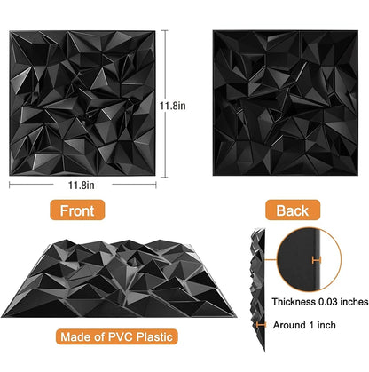 10pcs Diamond Design Decorated 3D Wallpanel, 30cmx30cm Matte White/Black/Golden, Diy Home Decoration Wallboard Wall stickers