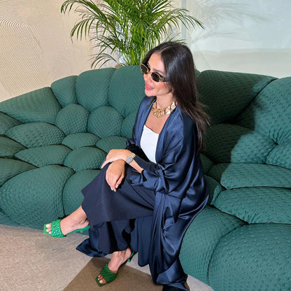 Marocain Kaftan Women Muslim Maxi Dress Dubai Abayas Kimono Satin Robe Femme Open Abaya Turkey Caftan Islamic Jalabiya Kebaya.