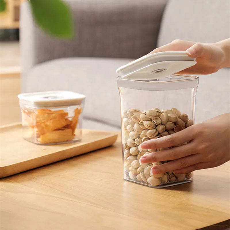 Square Hermetic Spices Candy Jars Kitchen Clear Food Storage Container Plastic Cereals Organizer Boxes Refrigerator Organizer.