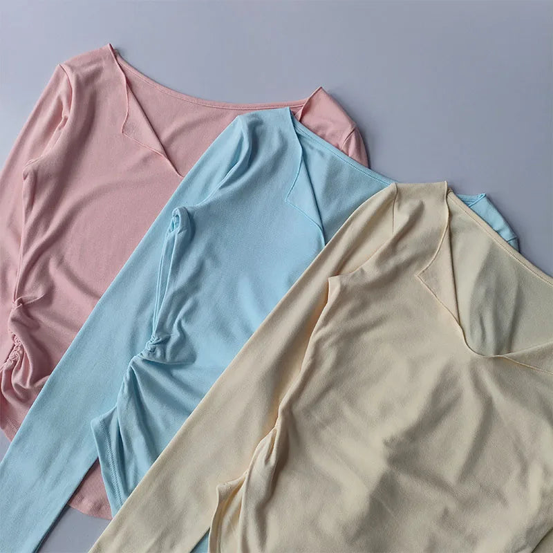 Sports Top Women's Autumn Slim Fit Small V-neck Quick Drying Yoga Clothes Running Fitness Pilates Long Sleeves Outwear T Shirts.