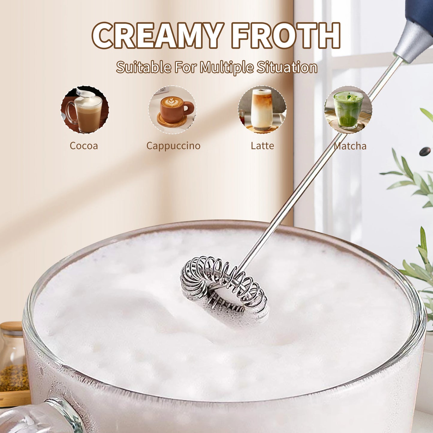 Household Kitchen Portable Mini Handheld SUS304 Mixing Head Electric Food Blender Drink Mixer Coffee Milk Frother With Stand