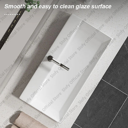 Large Square Ceramic Washbasin For Bathroom Countertop Basin White Sink Above Counter Pedestal Hotel Home Balcony Bathroom Sinks