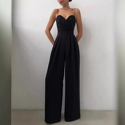 Summer Sexy Suspender Women's Jumpsuits Fashion Pleated Elegant Ladies Wide-leg Jumpsuits Trousers For Woman Party Rompers 2025.