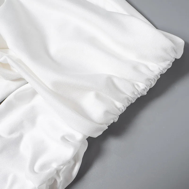 Cryptographic Fashion Ruched Sexy Backless Wrap Bodysuit Elegant Off Shoulder Slim Long Sleeve White Tops One Piece Skinny Fall.