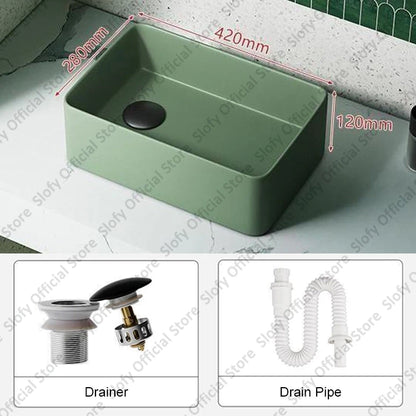 Grünes Haushalts-Hotel-Badezimmerwaschbecken, einfaches künstlerisches Keramik-Waschbecken über der Theke, Sockelwaschbecken, Balkon, Waschmaschine, Waschbecken