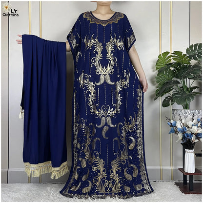 Neue Sommer Abaya für Frauen lässig Kurzarm weiches Baumwoll kleid Dubai Kaftan lose Dame Maxi Islam afrikanisches Kleid mit großem Schal.