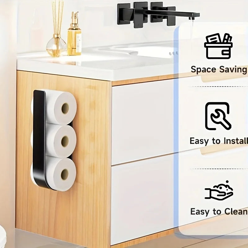 3-in-1-Toilettenpapierhalter zur Wandmontage mit Handtuchhalter und Haken – schwarzes Metall, platzsparendes Design für Badezimmer, Küche, Wohnzimmer