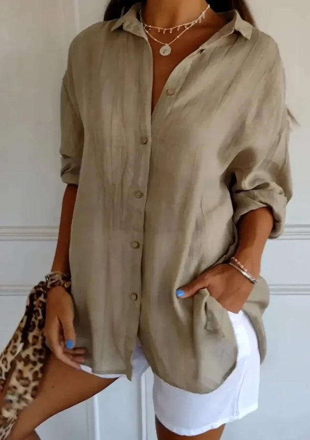 Shirt Women's Lapel Long Sleeve Solid Color Casual Single Breasted New Fashion Brown Black White Shirt Tops Blouses for Female.