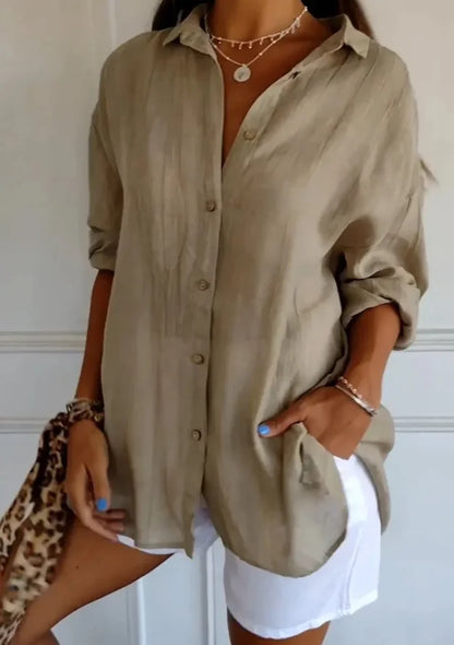 Shirt Women's Lapel Long Sleeve Solid Color Casual Single Breasted New Fashion Brown Black White Shirt Tops Blouses for Female.