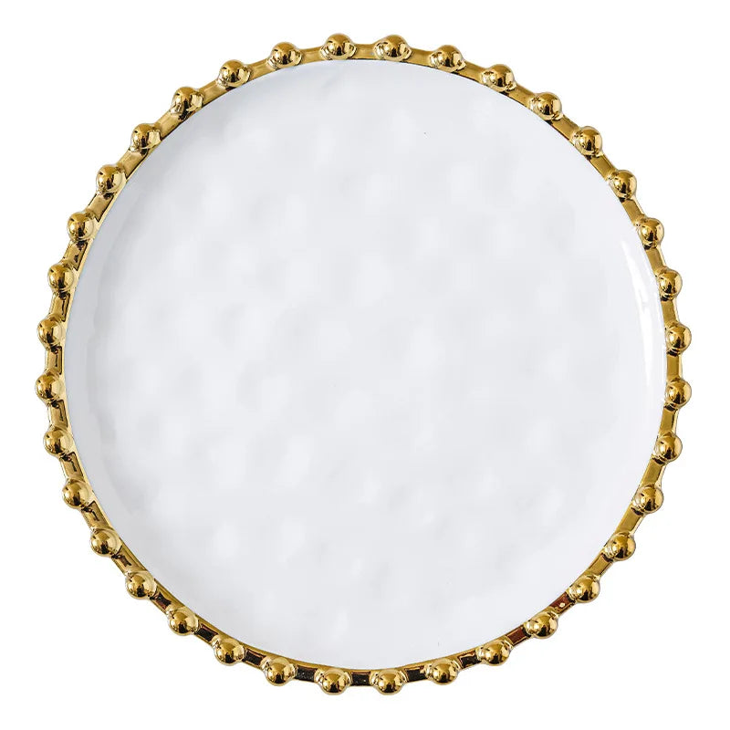 Nordic Ins Style Golden Edge Bead Plate Western Food Steak Plate Home Network Red Dish Creative Tableware Plate Breakfast Salad.