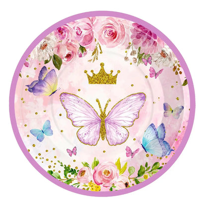 Schmetterling Geburtstag Party Dekoration Mädchen Einweg Geschirr Set Pappteller Tasse Ballon Tischdecke Schmetterling Thema Liefert.