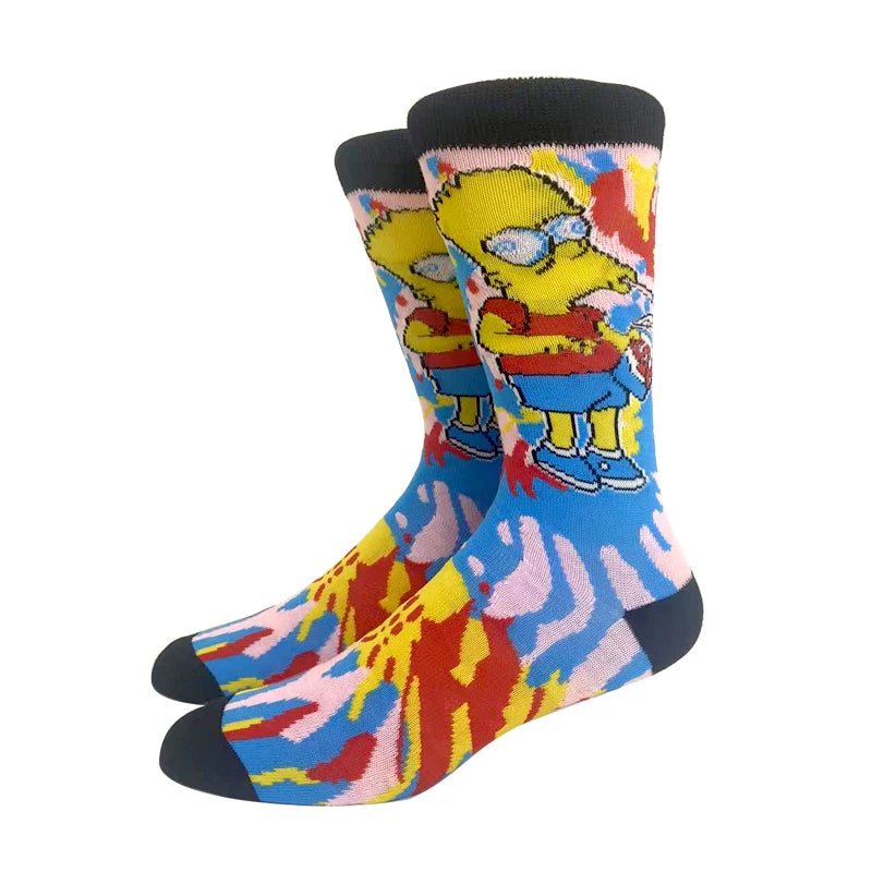 New 1 Pair The Simpsons Harajuku Women Men Socks Cartoon Personality Skateboard Socks Anime Middle Tube Cotton Unisex Socks
