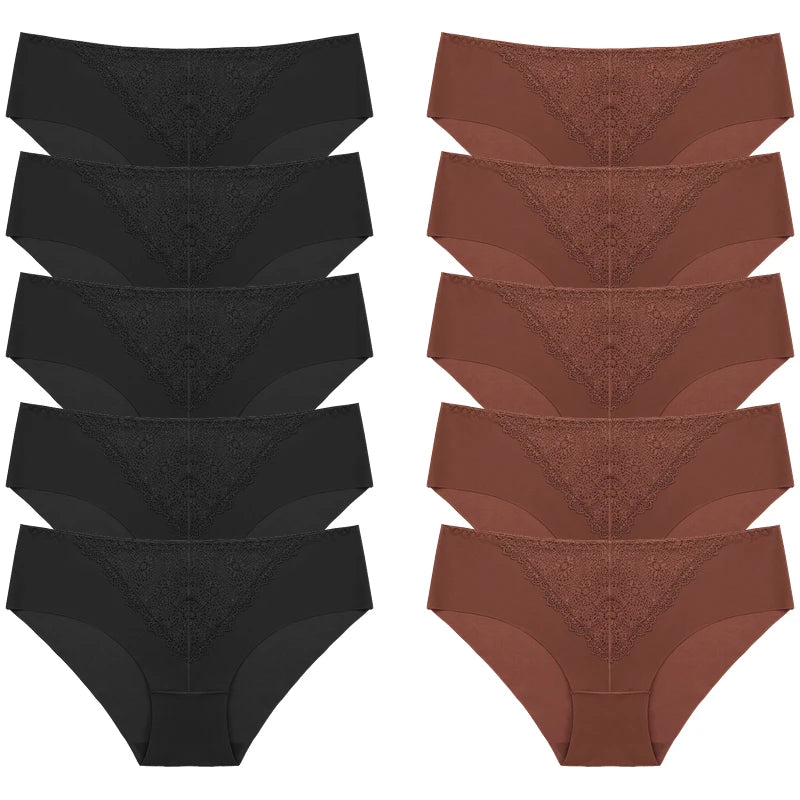 BZEL 10PCS/Set Women's Panties Exquisite Sweet Lace Underwear Sexy Lingerie Silk Satin Briefs Woman Comfort Breathable Underpant